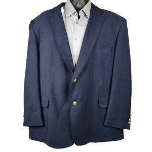 David Taylor Blazer Sport Coat Jacket Mens 46L Navy Gold Button Wool‎ Blend